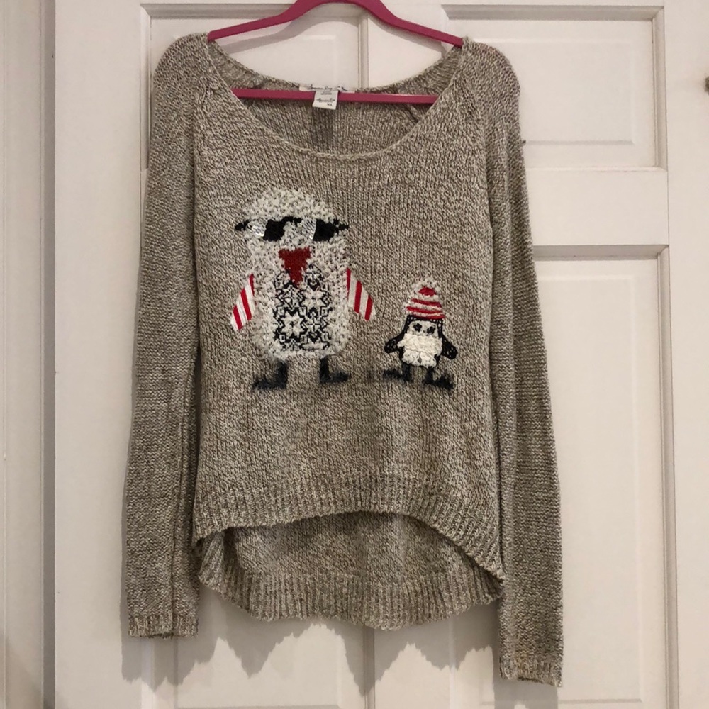 American Rag Beige Sequined Penguin Sweater
